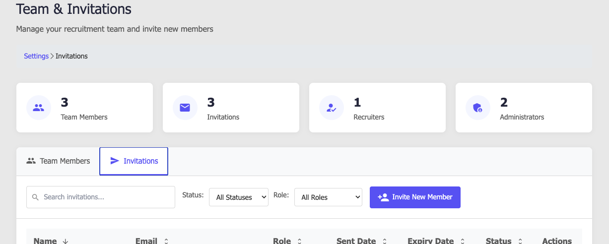 Canvider ATS UI for Inviting Your Hiring Team